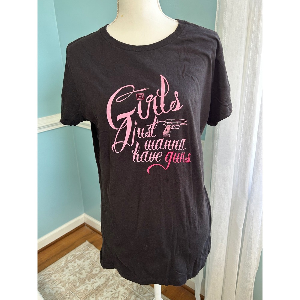 5.11 Tactical Womens XL Black Pink Girls Just Wanna Have Guns Graphic T-Shirt